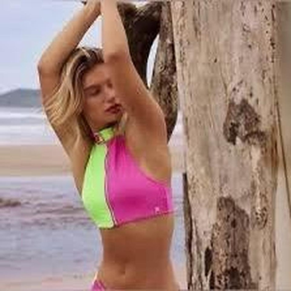 Hurley x‎ Love Shack Fancy pink and green halter top Size M #surf #swimwear